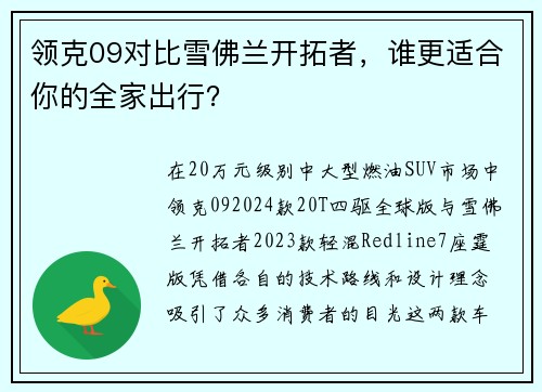 领克09对比雪佛兰开拓者，谁更适合你的全家出行？